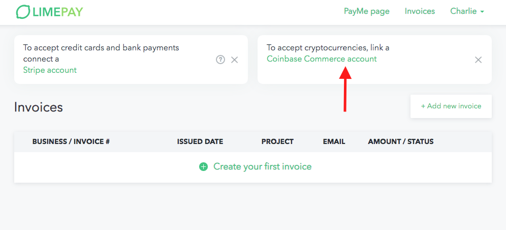 coinbase account setup on limepay