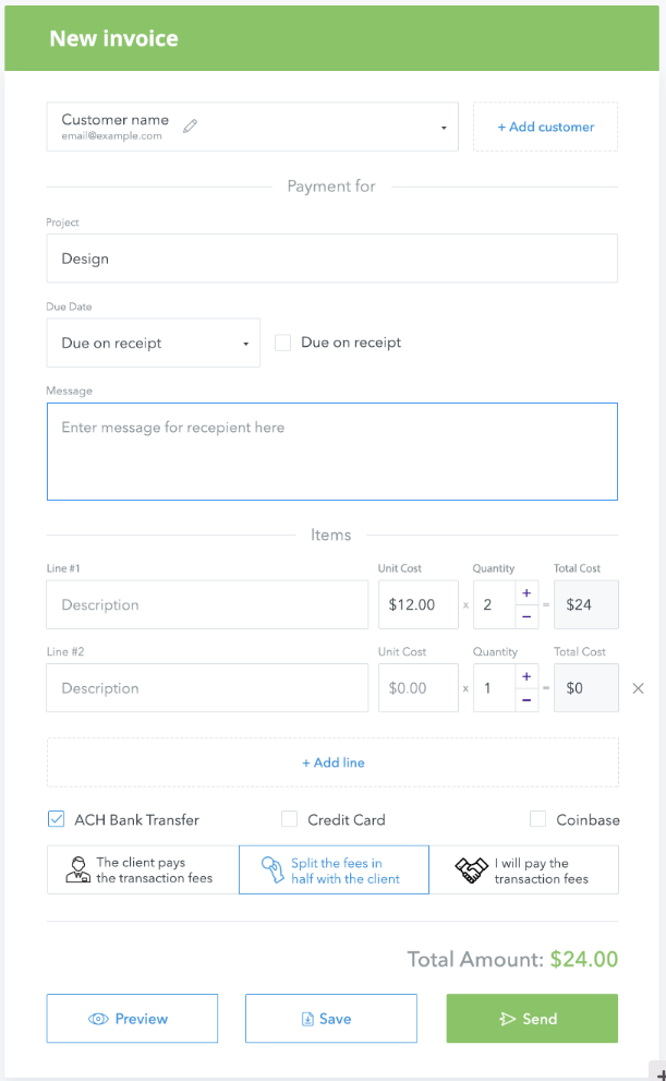 custom invoice of limepay