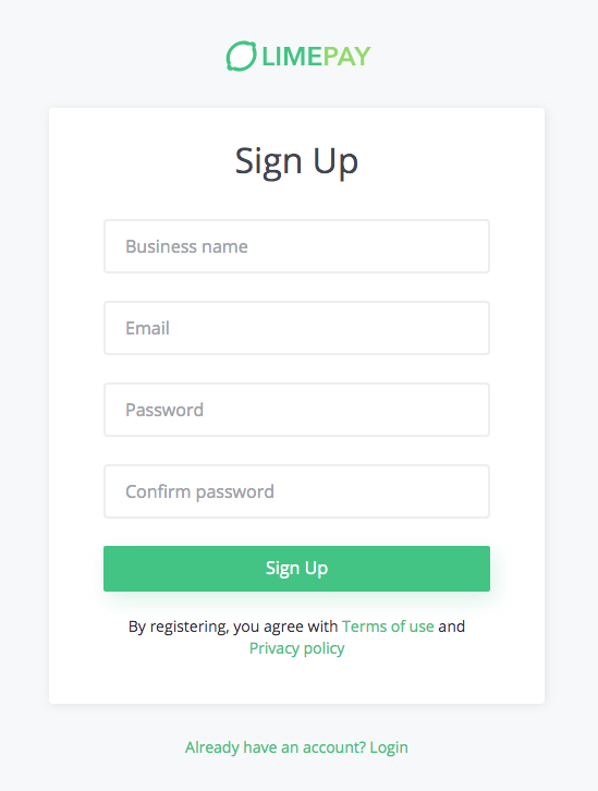 limepay signup page