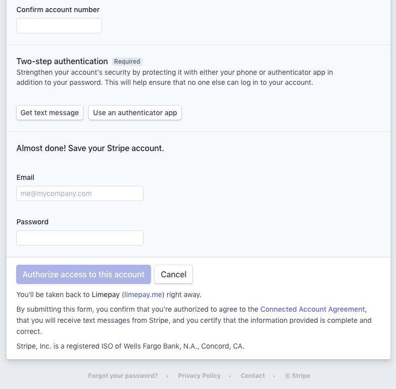 stripe account setup on limepay 4